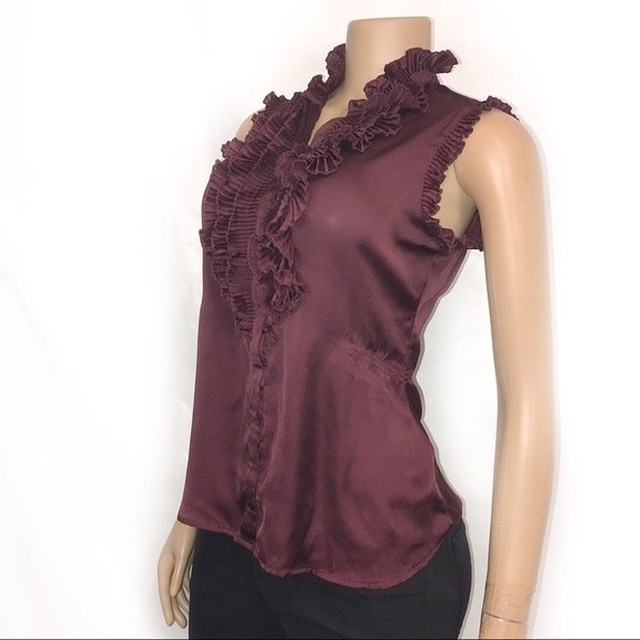 Converse One Star Peplum Top burgundy sleeveless ruffles standing collar size XS - Picture 6 of 11